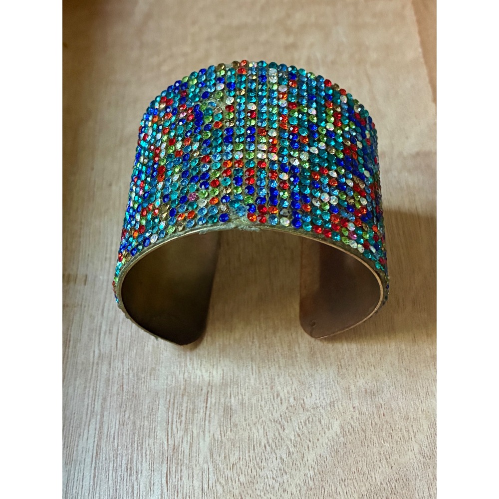 Multicolor Rhinestone Wide Cuff Bracelet Statement Pave Crystal Costume Jewelry